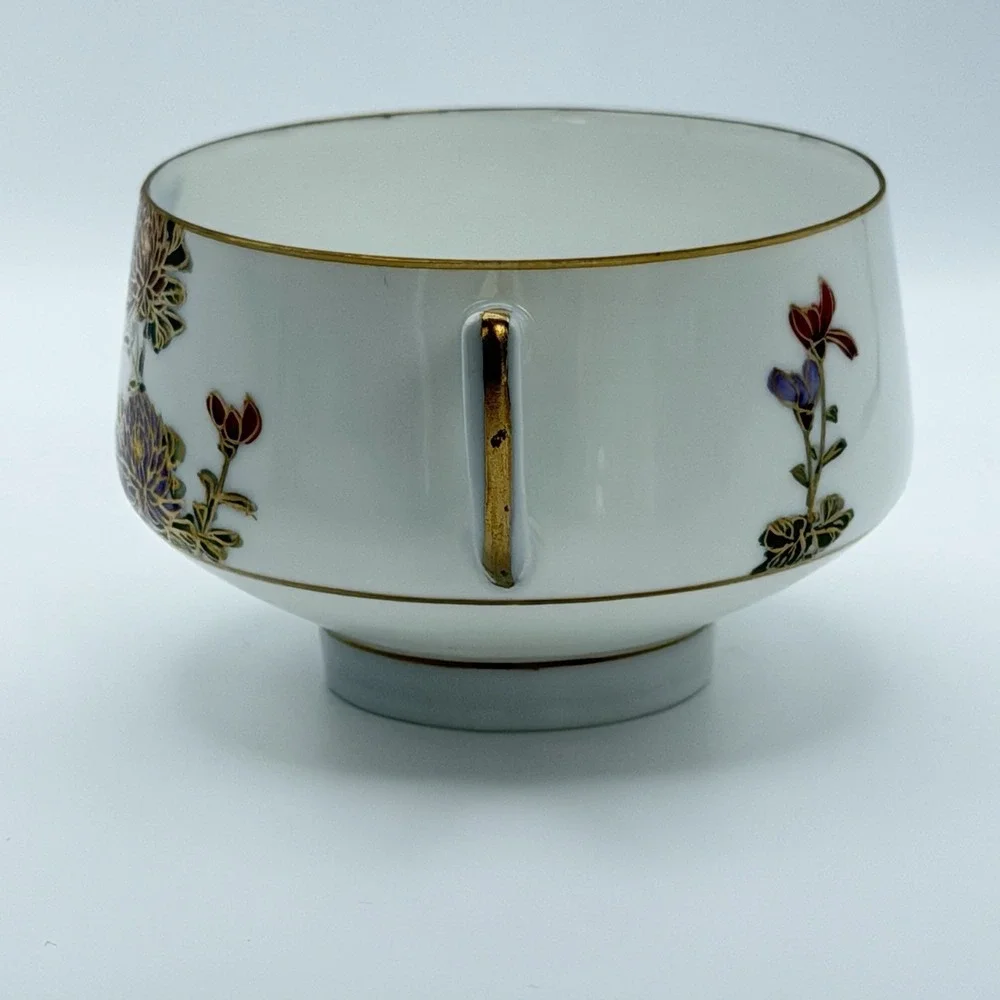 Vintage Kutani Style Kyoto Japan Tea Set 4 Cups Snack Trays Eggshell Gold Floral